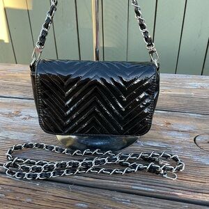 Big Buddha Black Chevron Patent Leather Crossbody/Shoulder Black Bag Chain Strap